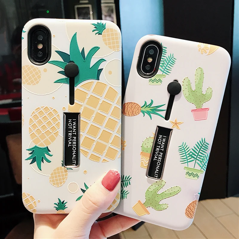 Мягкий чехол с ананасом клубникой КАКТУСОМ для iPhone 6 чехлы подставки кольцом X 8 7 6s