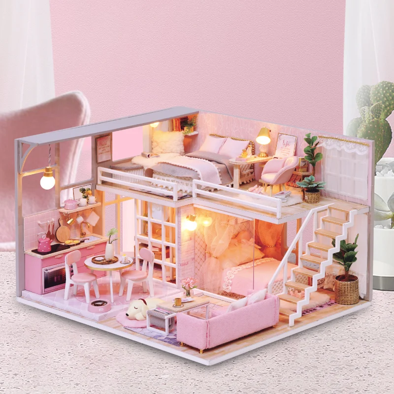 DIY miniature Wooden Doll house Furniture Dust Cover Dollhouse Kit House Model Toys For Children Christmas Gift L025 #EE DIY miniature Wooden Doll house Furniture Dust Cover Dollhouse Kit House Model Toys For Children Christmas Gift L025 #EE