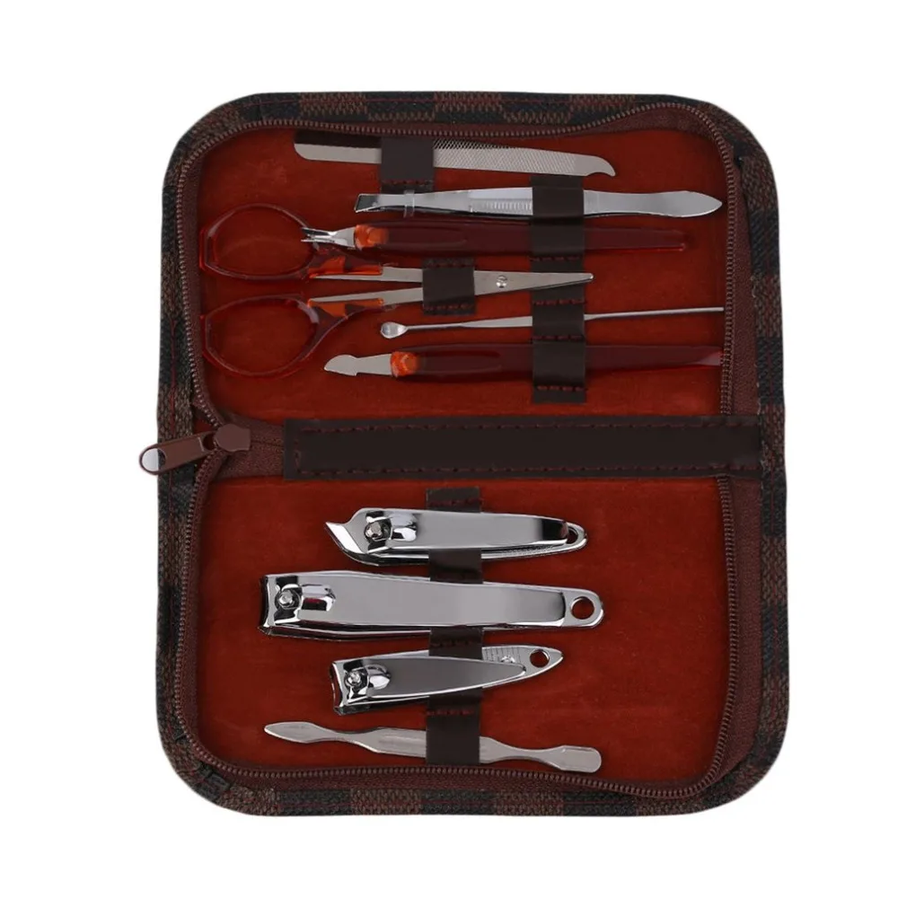 

10pcs Nail Clipper Kit Nail Care Set Pedicure Scissor Tweezer Knife Ear pick Manicure Set Tool with Deluxe Carrying Case