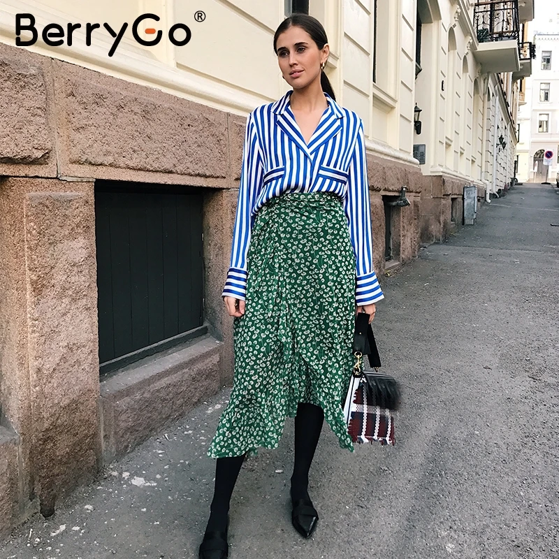 BerryGo Boho милый цветочный принт юбка с запахом Женская Асимметричная юбка с поясом и завязками пляжная юбка летняя шикарная длинная юбка с высокой талией femme