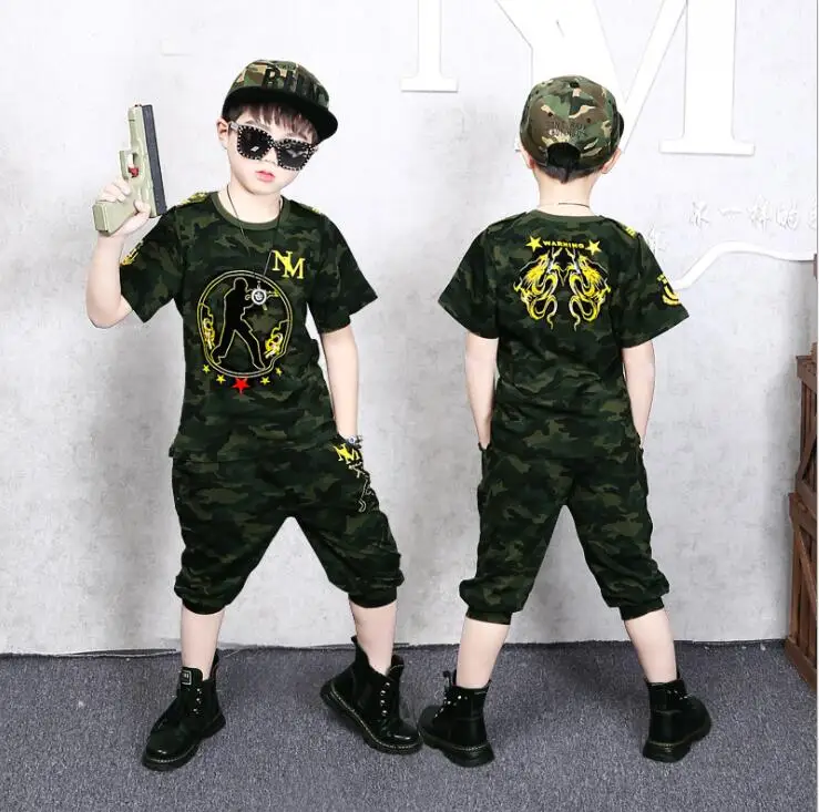 Boys T-Shirts & Shorts Set Army Military Camouflage Kids Clothes Ages 3-14 Years 