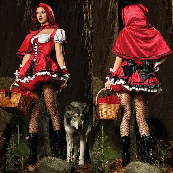 

Free shipping Christmas Costumes Cotton Short Sleeve Little Red Riding Hood/Evil Queen Cosplay Halloween Queen witch Costume