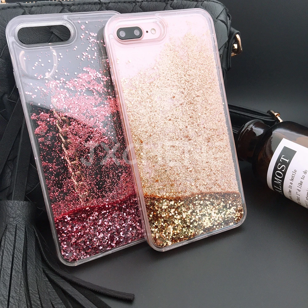 Funda de lujo para teléfono de agua líquida 8 7 para iPhone 7 Plus Sparkle Quicksand Glitter Star Clear TPU funda para iPhone X 6 S 6 Plus