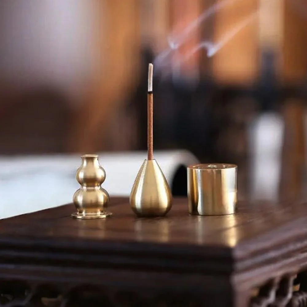 

3pcs Gourd Shape Home Decor Backflow Incense Burner Copper Alloy Smoke Holder Plate Assuaging Calming Multipurpose Church