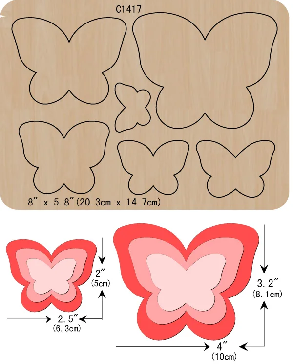 Новая бабочка деревянные штампы скрапбукинга C-1417 резки несколько размеров