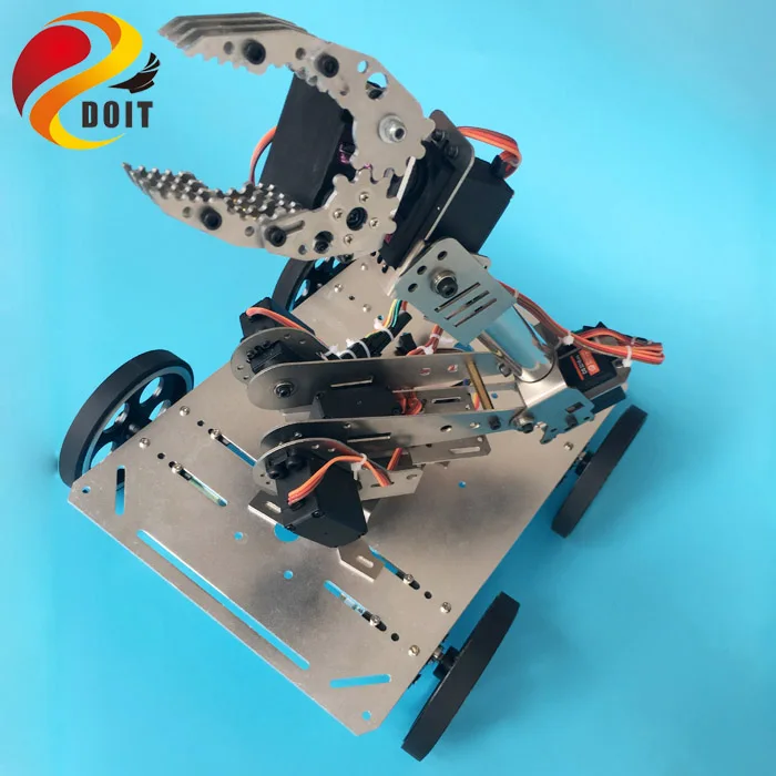 DOIT C600 NEW Robot Metal Smart 4wd Car Chassis with Robot Arm/Manipulator+Gripper/Paw/Claw DIY RC Toy Robotic Model doit c300 smart robot car chassis controlled by android and ios phone based on nodemcu esp8266 4wd car diy android toy robot