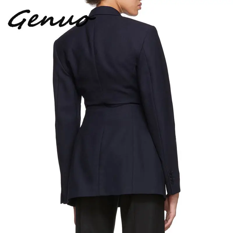 Genuo New 2019 Women Summer Ol Solid Blazer Lapel Collar Long Sleeve Button Tunic Coat Female 2019 Fashion Clothes