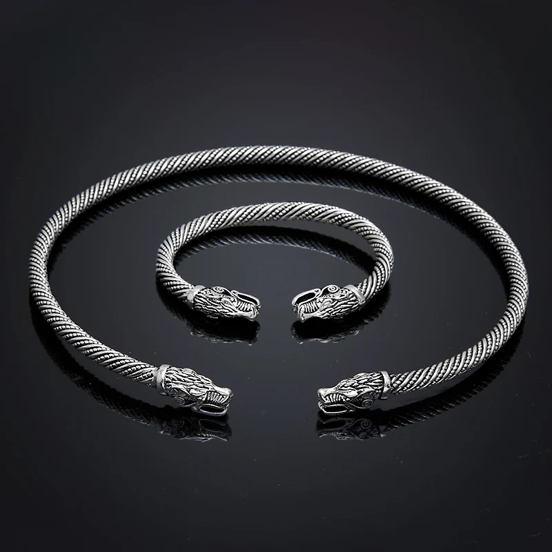 

New Teen Wolf Head Viking Bracelet Necklace Choker Collar Set Indian Accessories Men Womem Bangles Fashion Jewelry Dropshipping