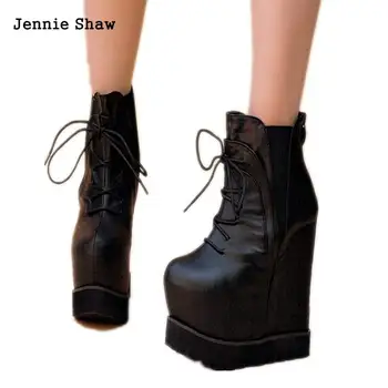 

Women's Shoes Autumn Lace Ups Martin Boots High Heel 16cm Wedges Platform Women Ankle Boots