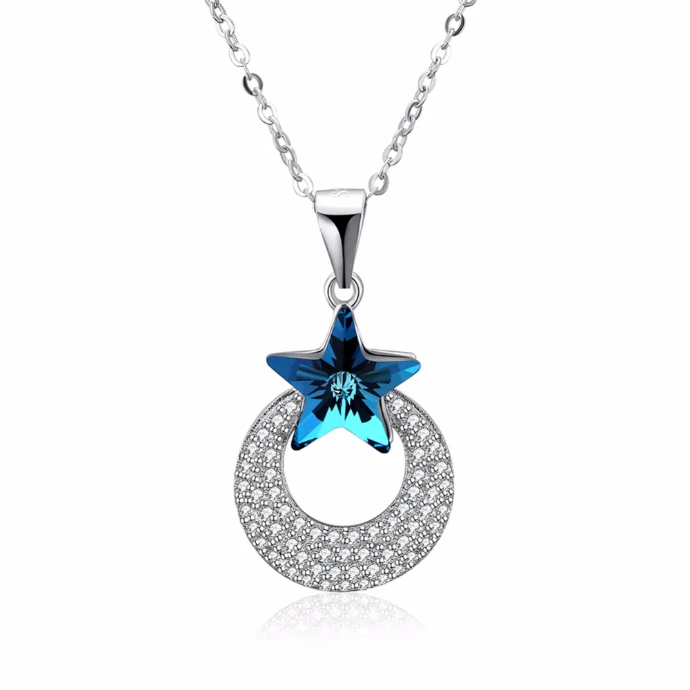 

Moon ana Heart Pendants Necklaces Made with Swarovski crystal Real 925 Sterling Silver Fine Jewelry for Women Wedding Party Gift