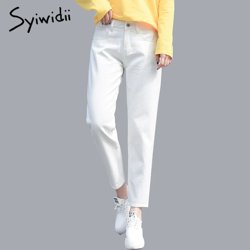 100% cotton White Jeans for Women High Waist Harem Mom Jeans Plus Size Sky Blue Pants Black FASHION for Women Jeans beige 2019