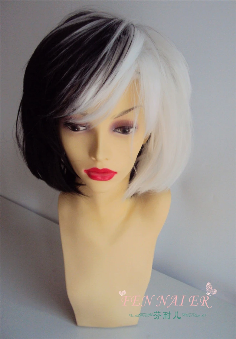 

Cruella de Vil Wigs Women Black White Mix Fluffy Synthetic Cosplay hairwear Heat Resistant hairwear