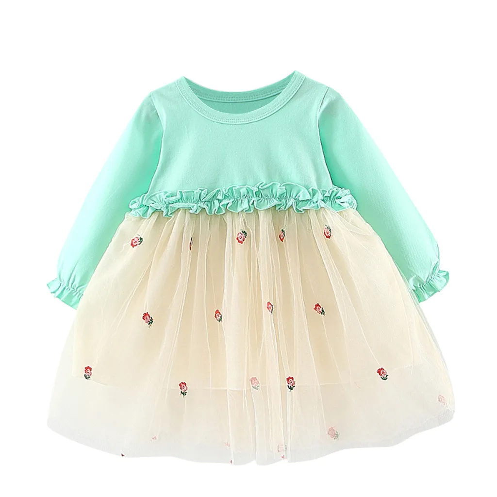 Платье для девочек платье-пачка принцессы с длинными рукавами и цветочной вышивкой для маленьких девочек От 0 до 2 лет C50