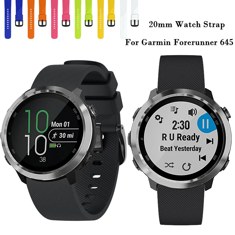 

20mm Soft Silicone Watch Strap For Garmin Forerunner 645 Smart Watch Replacement Accessories Bracelet Wristband Band