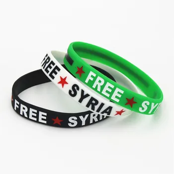 

1PC Hot Sale Fashion Free Syria Silicone Wristband Filled In Colour Red Star Bracelet &Bangles Women Men Gift Jewelry SH084