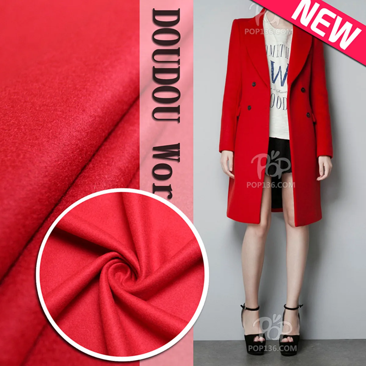 Wool fabric red overcoat fabrics 600grams per square(80wool)wool