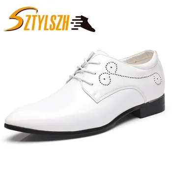 

2019 Newly Men's Quality Patent Leather Shoes White Wedding Shoes Size 37-48 Black Leather Soft Man Dress Shoes chep wholesale