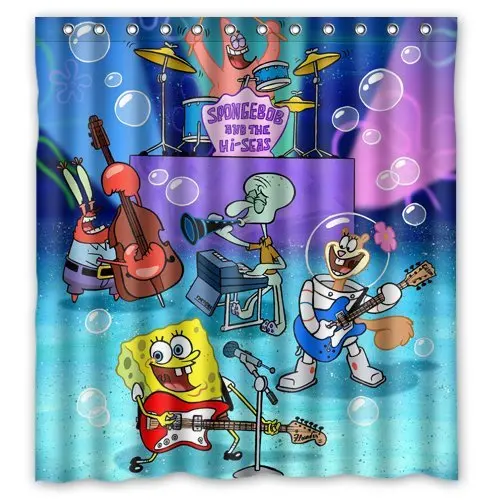 

NANAZ SpongeBob SquarePants Waterproof Polyester Fabric Bath Bathroom Shower Curtain with Rings 66" x 72"