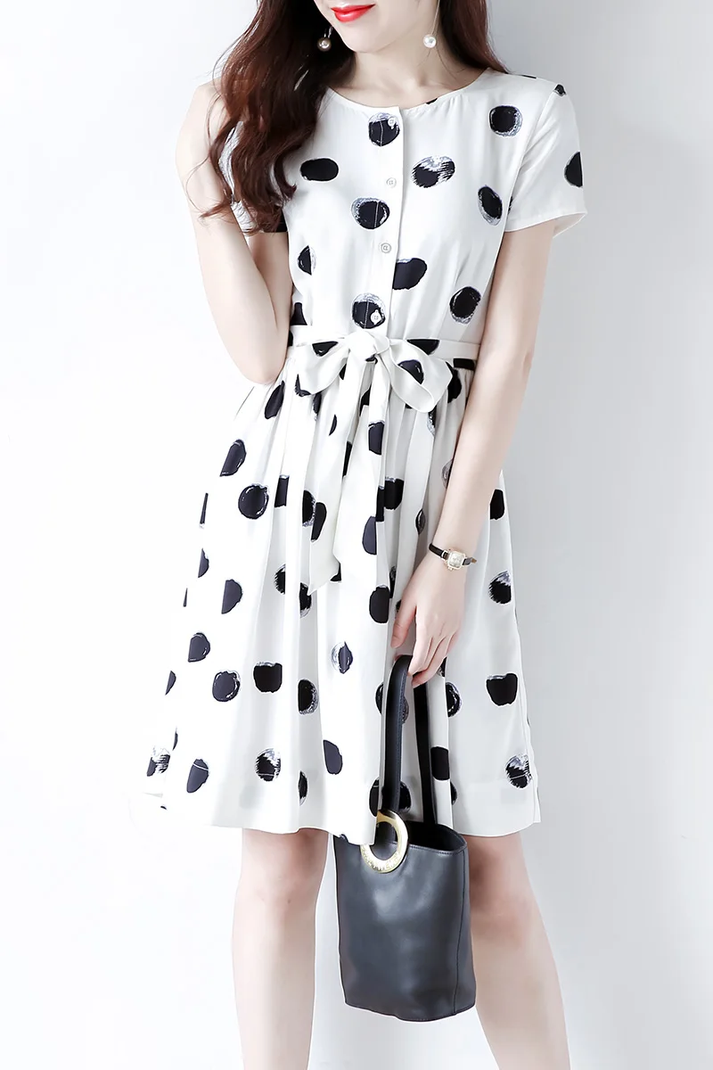 Женские винтажные в горошек платья с коротким рукавом на пуговицах 2017 Лето|dress