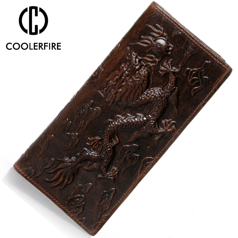 

Hot Design Three-dimensional dragon Men's Wallet Genuine Leather Wristband Money Bag For Men Long Wallets for male Chinese PJ015