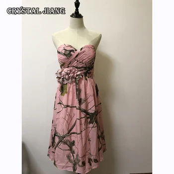 Pink Camo Bridesmaid Dresses Short Chiffon Floral Party Dress Printed Floral pink random floral printed jacket