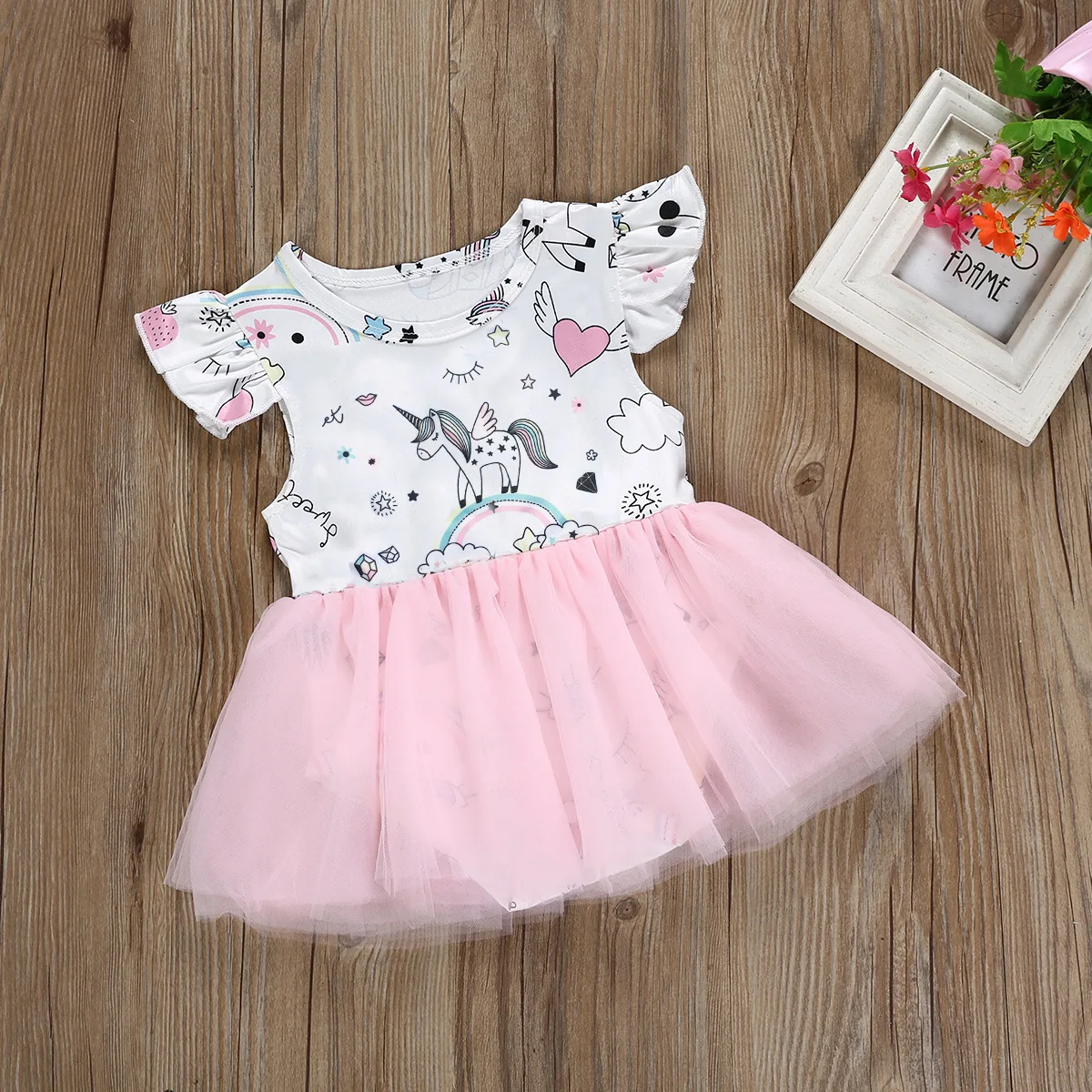 Fashion Baby Girls Clothes Pink Baby Romper Dress Princess Newborn Infant Dressesin Rompers