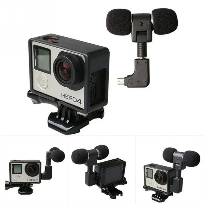 Мини стерео микрофон для Gopro Hero 4 3 Аксессуары защитная рамка чехол крепление Go Pro