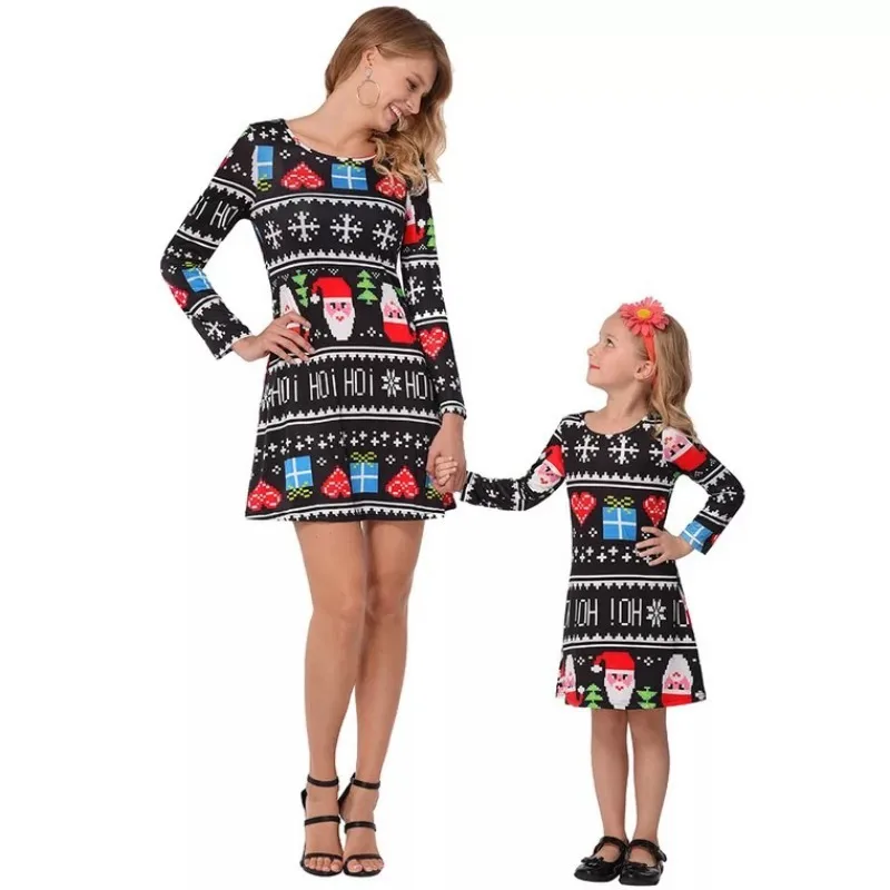 

1pcs Mother Daughter Cute Fashion Print Dress 2018 New Christmas Kids Parent Child Outfits Family Matching Clothes