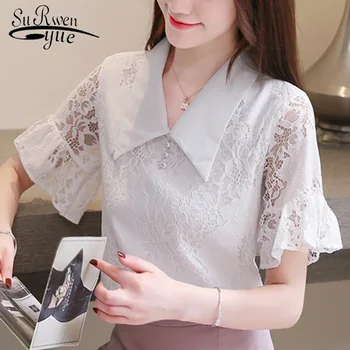 

womens clothing blusas mujer de moda 2019 flare sleeve white blouse women shirts lace blouse womens tops and blouses 4125 50