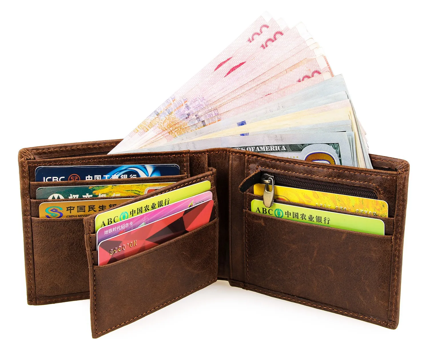 New 100 Genuine Leather Short Wallets Male Wallets Large Capacity Purses Cards Wallet Black Men Purses