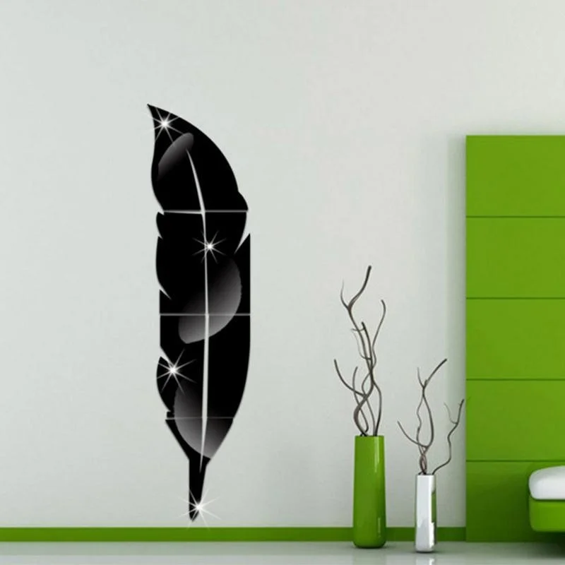 Перо Форма 3D домашнее офисное Зеркало Эффект наклейки на стену съемный модный домашний Декор украшение для гостиной