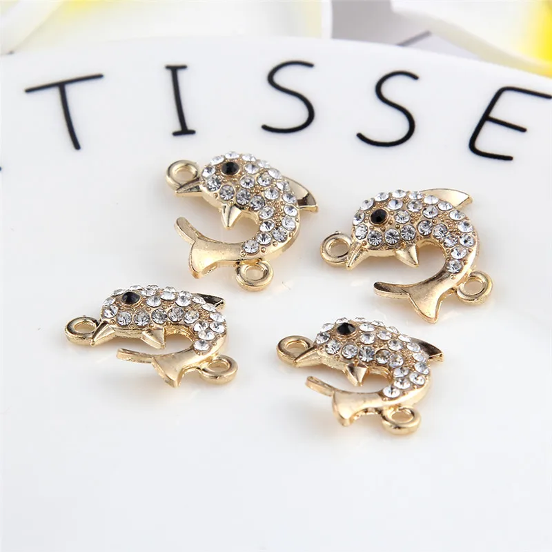 

10pcs Gold Color Crystal Dolphin Charms Connector For Women Men Jewelry DIY Making Necklace Bracelet Accessories Fingding