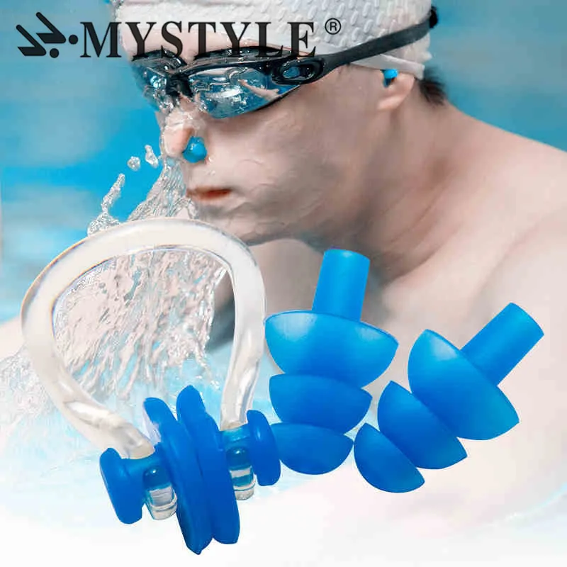 Soft Silicone Swimming Nose Clips + 2 Ear Plugs Earplugs Gear with A Case Box Set Pool Accessories Water Sports