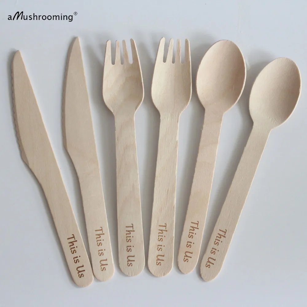 x25 This is Us Personalized Wooden Cutlery Vintage Wedding Bridal