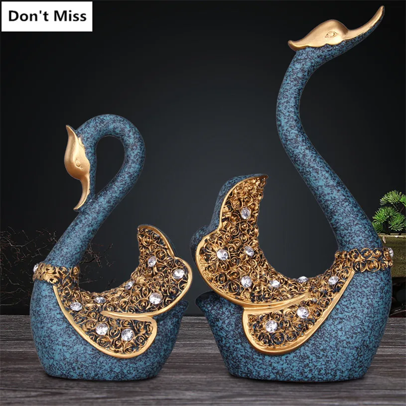  Wedding Gift A Couple of Swan Statue Bedroom Decor Accessories Miniature Figurines Ornaments Garden - 32967856342