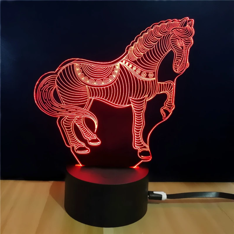 

New Animal Horse 3D Night Light 7 Colors Change USB LED Desk Table Lamp Home Child Bedroom Sleeping Decor Holiday Party Gifts