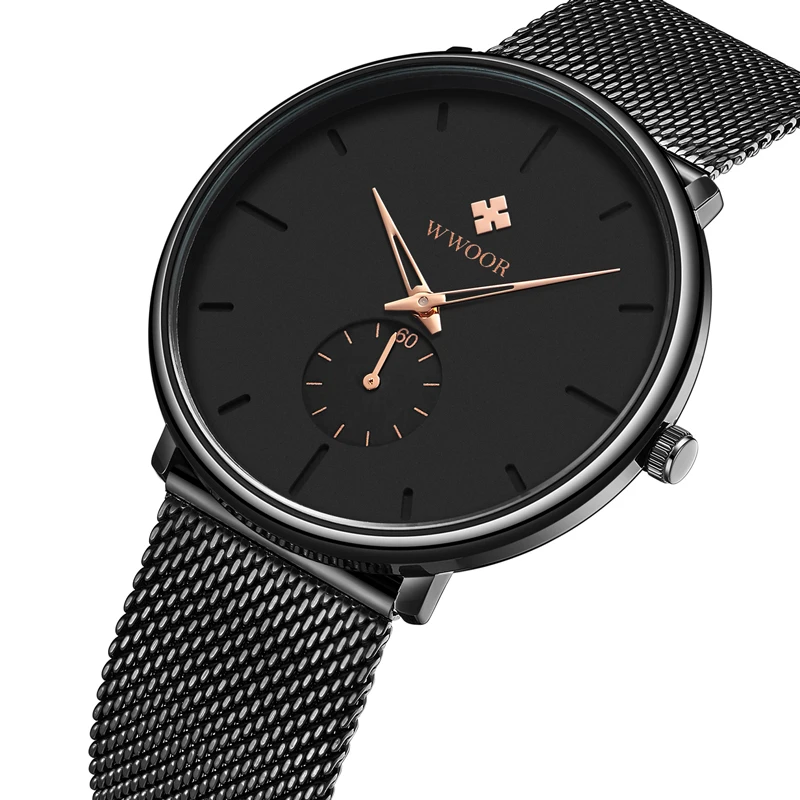 Men Watch 2019 Top Brand Luxury WWOOR Fashion Slim Black Men's Wrist Watches Waterproof Sport Quartz Wristwatch Man Watches 2019 (3)