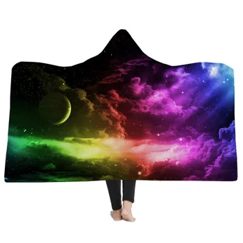 

Cat Print Wearable Hooded Throw Blanket Soft Warm Colorful Starry Sky Print Sofa Couch Bed Fleece Fabric Cover Blankets