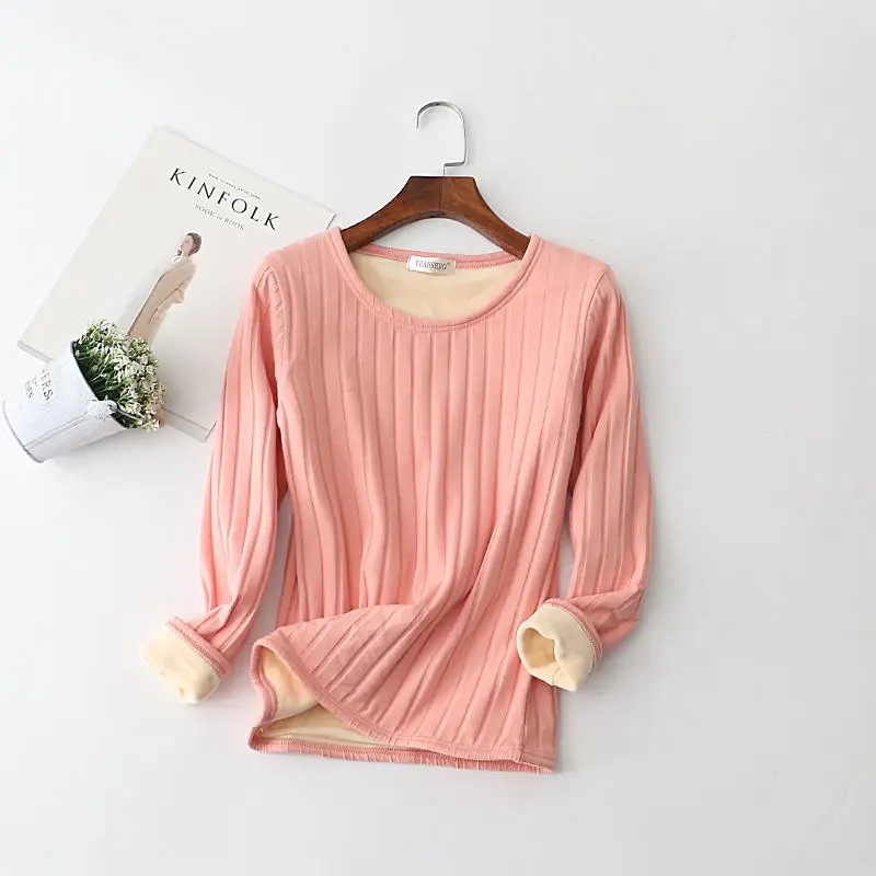 Harajuku бархатная рубашка женская теплая футболка с длинным рукавом Повседневная осенне-зимняя футболка Femme зауженная рубашка размера плюс женские топы Q897 - Цвет: Pink