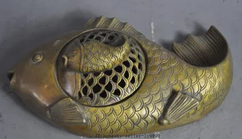 

christmas mark china pure bronze fengshui fish Goldfish Rich statue Incense Burner Censer halloween
