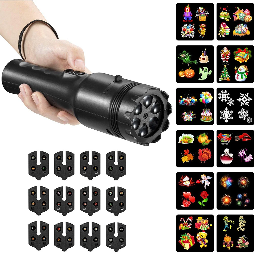 

LEDGLE 4W Flashlight Multi-purpose Projection Lamp Handheld LED Torch Lights with 4 Slide Cards, 2 Projection Modes, Black