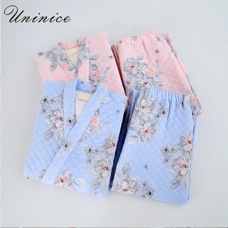 Японские зимние теплые халаты Yukata пижамные комплекты с топом и штанами костюмы