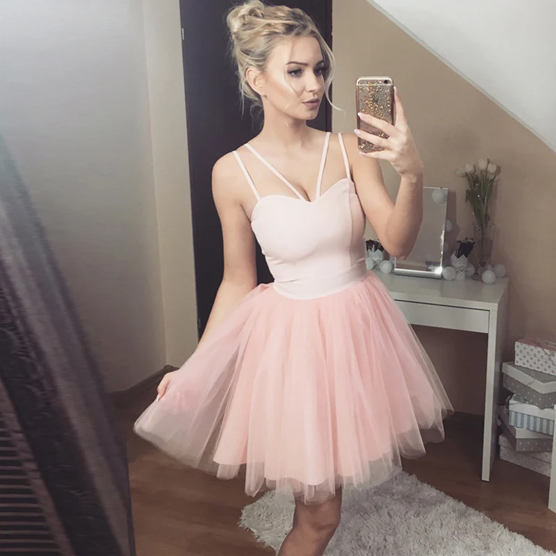 2019 Summer New Women Strap Sleeveless Evening Party Pleated Dress Mini Sweet Dress Elegant Female Solid Ball Gown Short Dresses