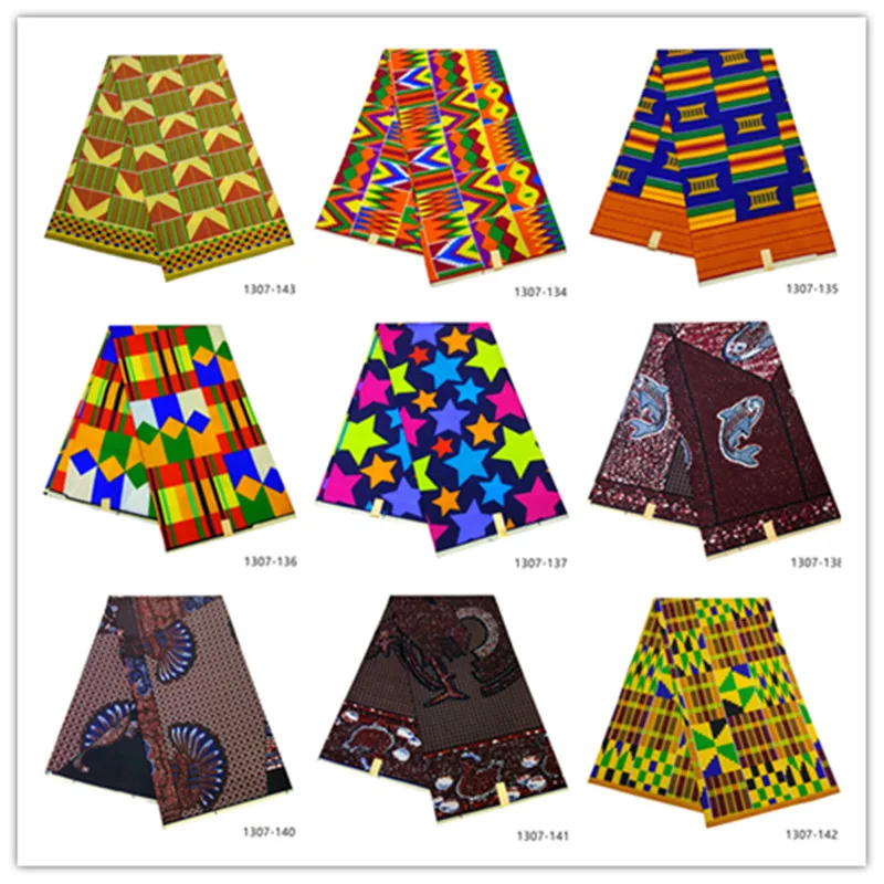 Африканская вощеная ткань принтом Кент Ткань 6 ярдов Анкара африканская восковая печать оптом полиэстер восковая ткань для платья 1307-34