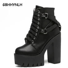 lace up boots winter shoes waterproof snow boots women Buckle punk boots woman wedges high heels ankle boots for women D737 lace up boots winter shoes waterproof snow boots women Buckle punk boots woman wedges high heels ankle boots for women D737