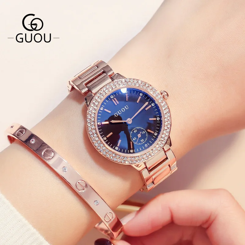 

Luxury Brand Women Quartz Watches Rose Gold Steel band Business Casual Lady Clock Wrist watch Gift Reloj Mujer Montre Femme GUOU