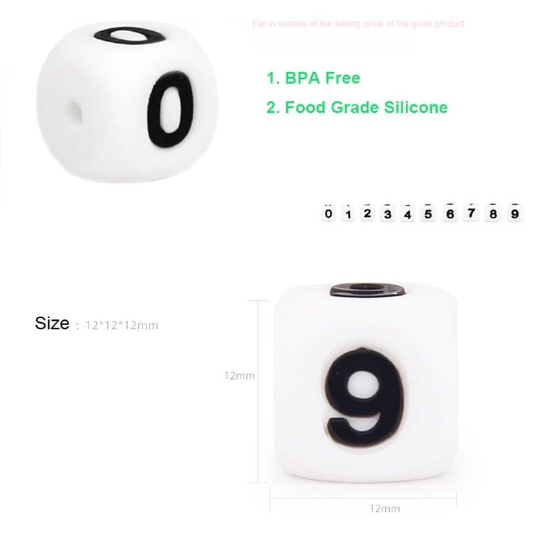 10pcs Silicone Digital Beads DIY Birthday Date on Pacifier Chain Clips 12MM Chewing Arabic Number Bead for Baby Necklace Teether