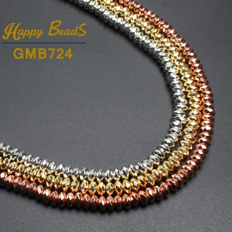 

4*2mm Natural Stone Faceted Rondell Hematite Loose Spacer Beads For Making DIY Bracelet Pendant Necklace Jewelry 180pcs/lot