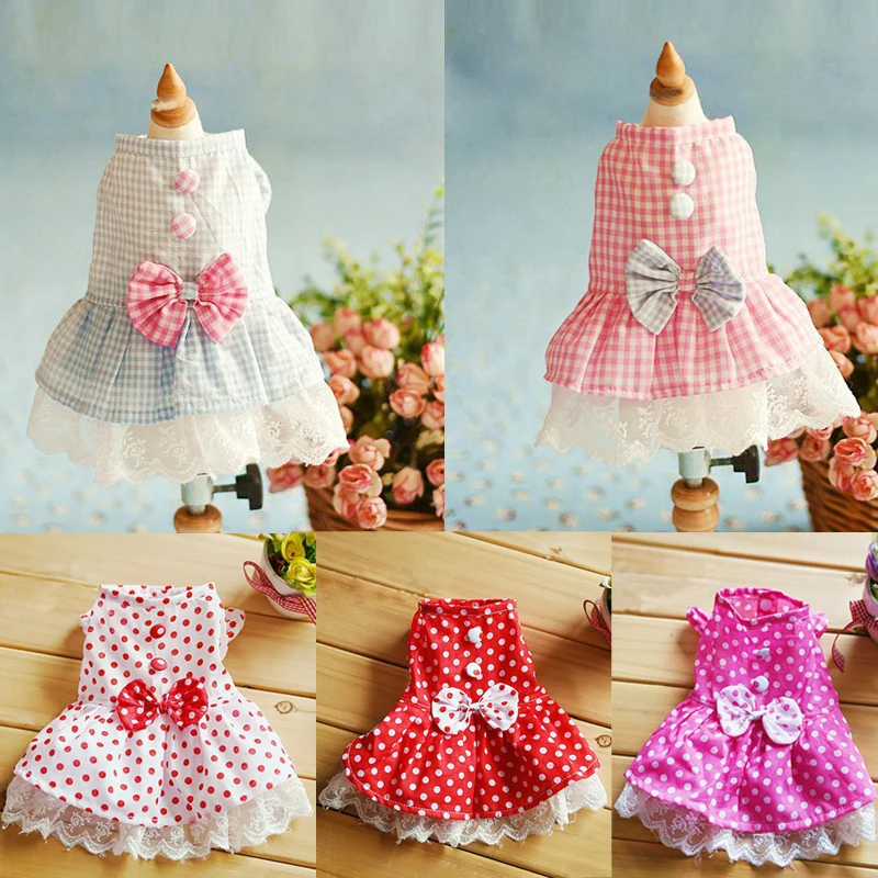 

OnnPnnQ Pet Dog Dress Puppy Clothes Summer Fresh Style Princess Dress For Small Dogs Dot Bow Skirt Chihuahua Yorkshire Poodle