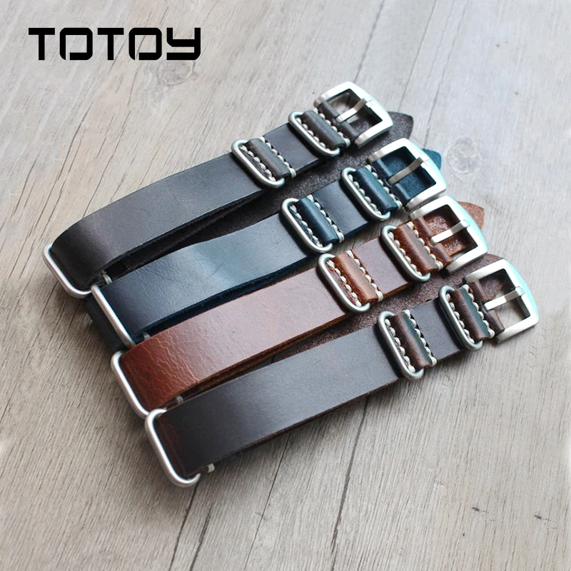 

TOTOY Retro NATO Oil Wax Leather Strap, 20mm 22mm 24mm European and Western Military Leather Watch Strap Men's Strap